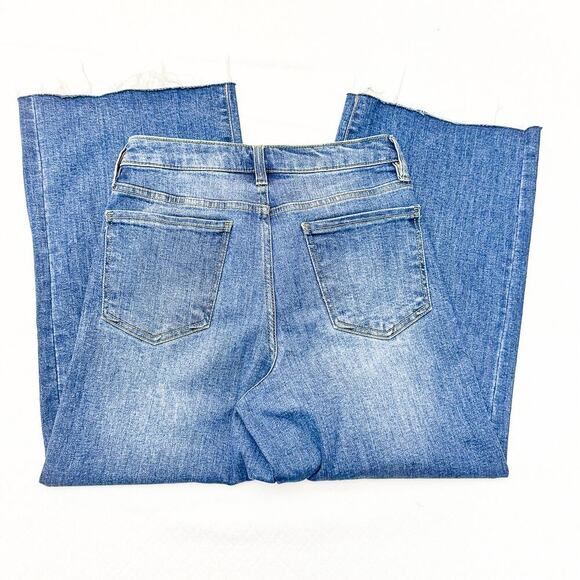 OAT NY Med-Dark Wash Wide Leg Cropped Denim Jeans Raw Hem Size 4/27 1041-CAMX - Picture 5 of 8